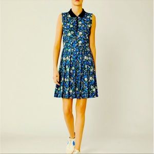 Tory Sport Printed Floral Pleated Gold Dress